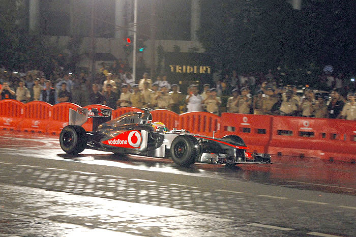 Hamilton drives F1 car through BKC