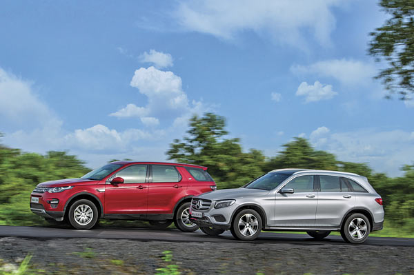 Mercedes GLC300 vs Land Rover Discovery Sport petrol comparison