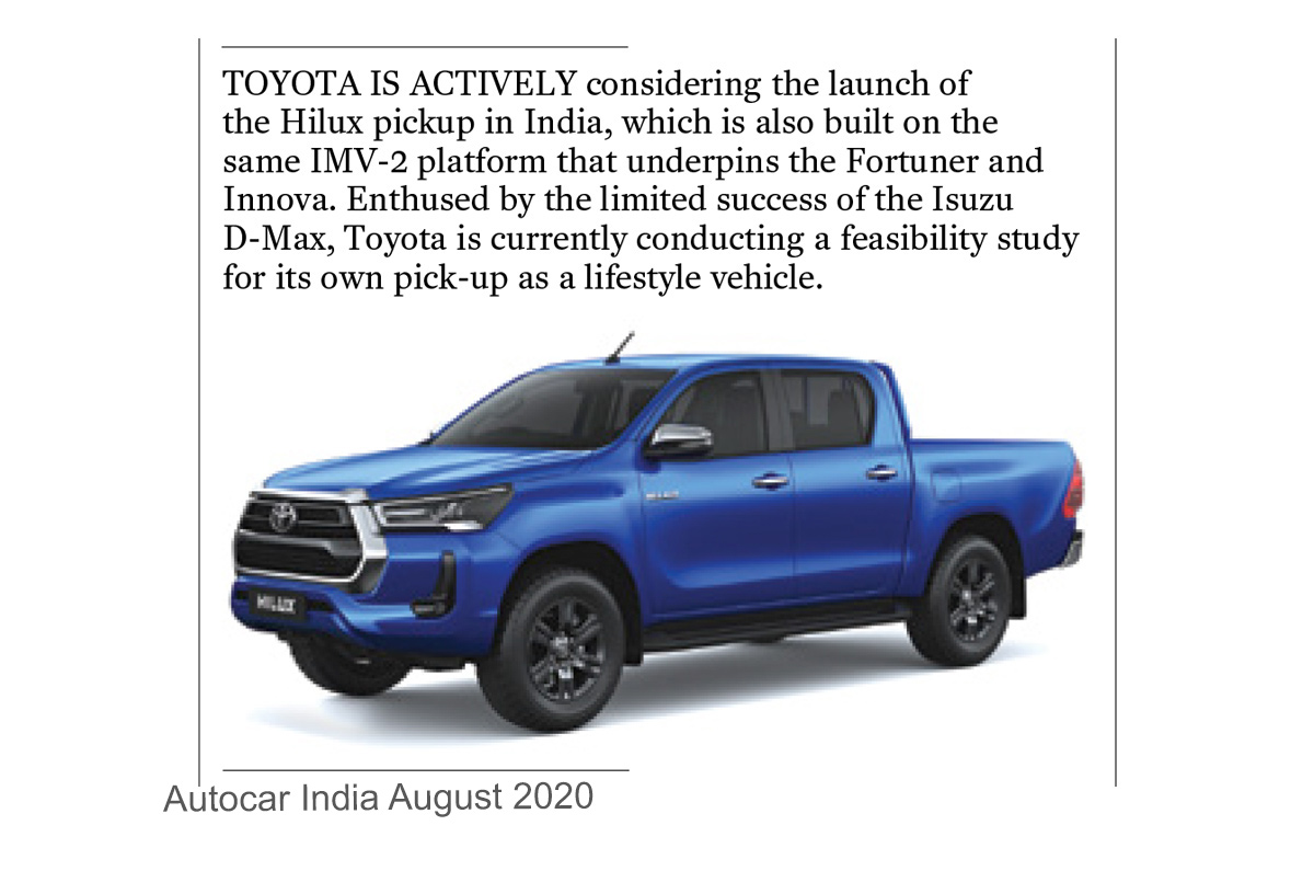 Toyota Fortuner Based Hilux Pick Up Truck Being Considered For India Autocar India