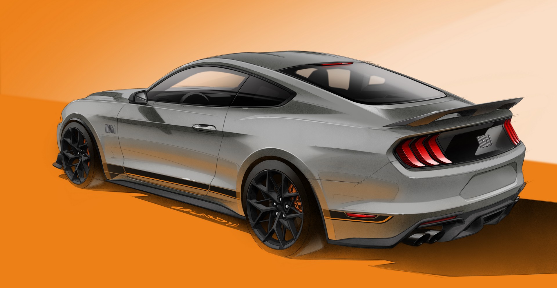 Ford Mustang Mach 1 sketch used for representation. 