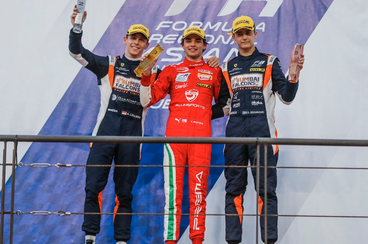 Mumbai Falcons drivers Arthur Leclerc, Sebastian Montoya and Dino Beganovic