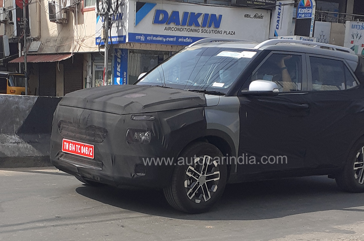 Hyundai Venue facelift spied testing in India.