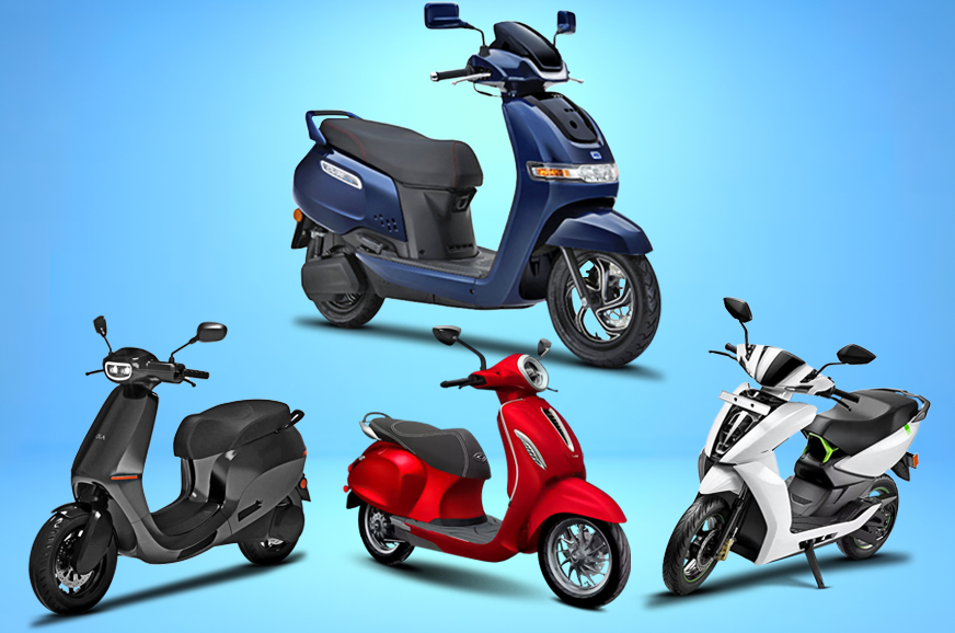 TVS iQube, Bajaj Chetak, Ola S1, Ather 450 Plus collage image