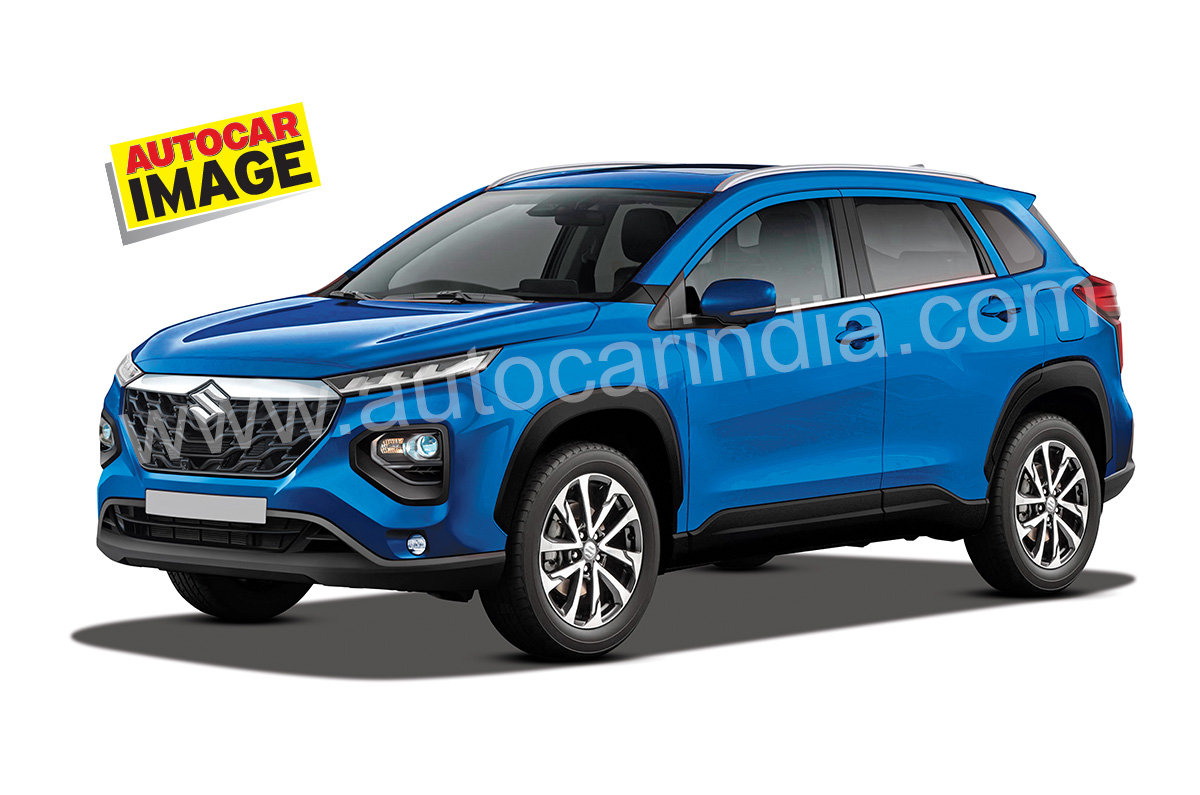 Maruti Suzuki midsize SUV front quarter render. 