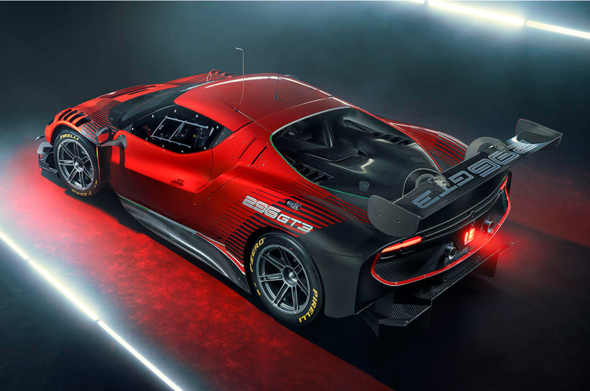 2023 Ferrari 296 GT3 rear quarter.