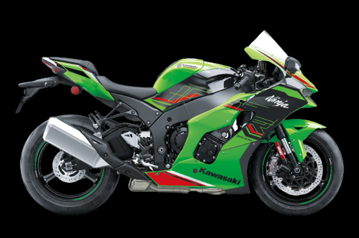 Kawasaki ZX-10R studio shot side view green.