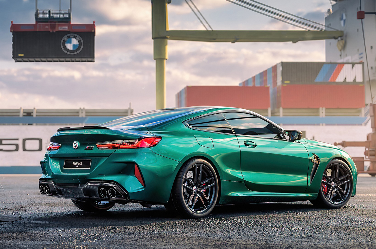 2022 BMW M8 Competition 50 Jahre M Edition rear three quarter.
