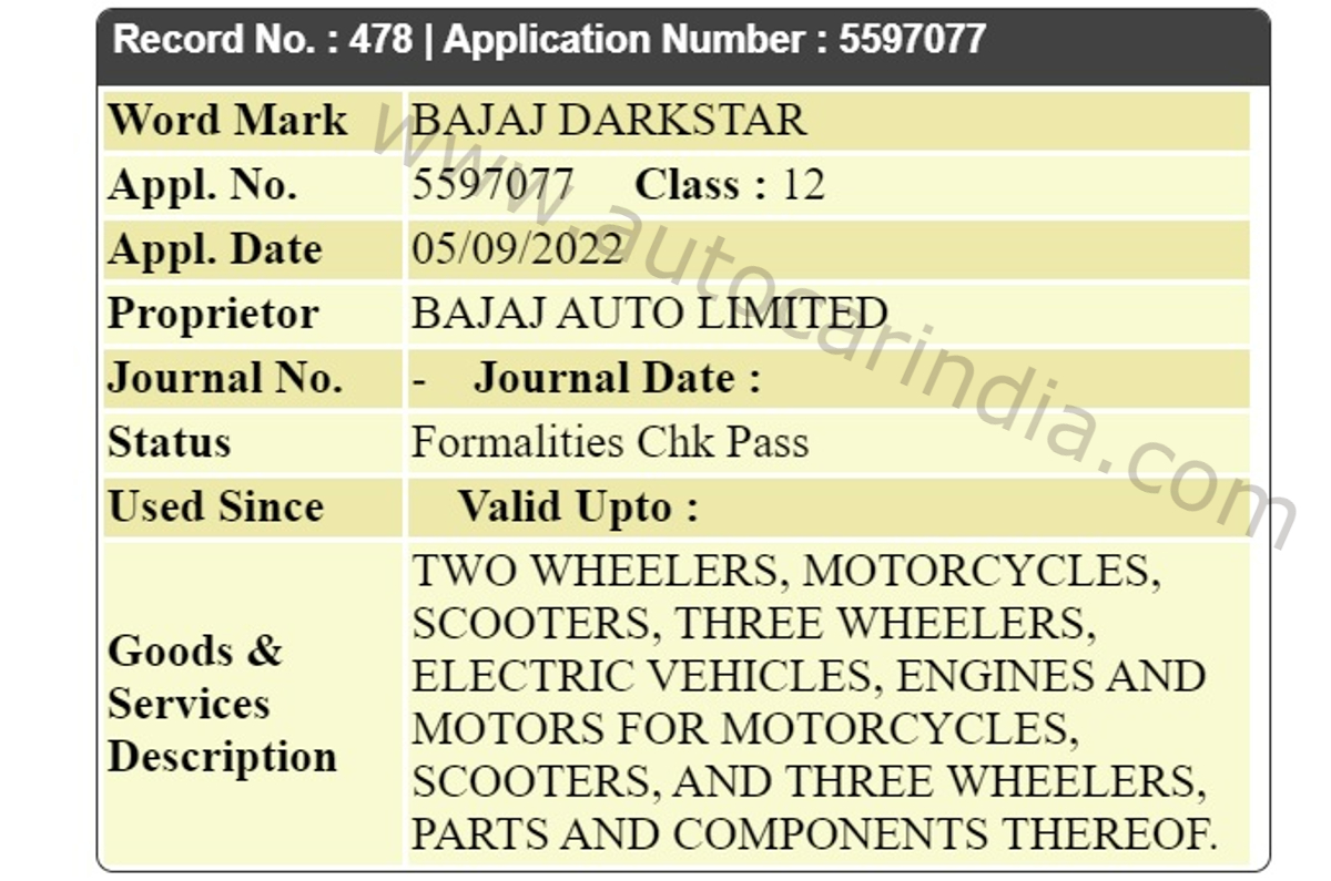Bajaj files trademark for Darkstar name in India.