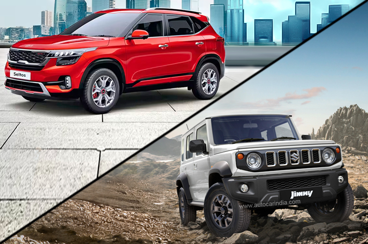 Kia Seltos vs Maruti Suzuki Jimny front quarter