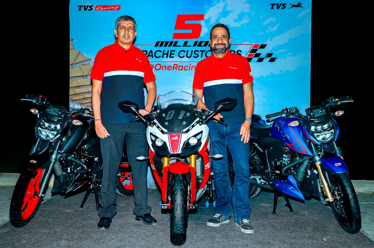 TVS Apache RTR 160, RTR 200, RR 310 bikes cross 5 million sales milestone worldwide.