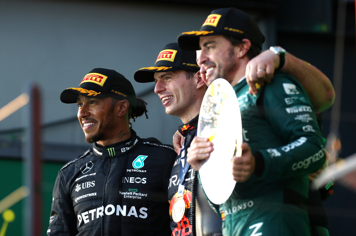 2023 F1 Australian GP podium: Hamilton, Verstappen, Alonso