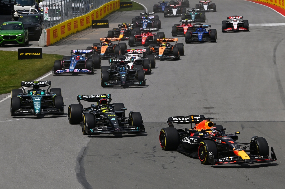 Verstappen leading the 2023 F1 Canadian GP.