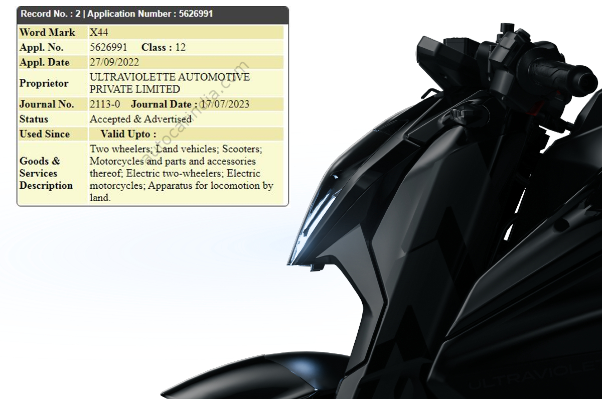 Ultraviolette X44 new EV trademarked: upcoming electric scooter, bike.