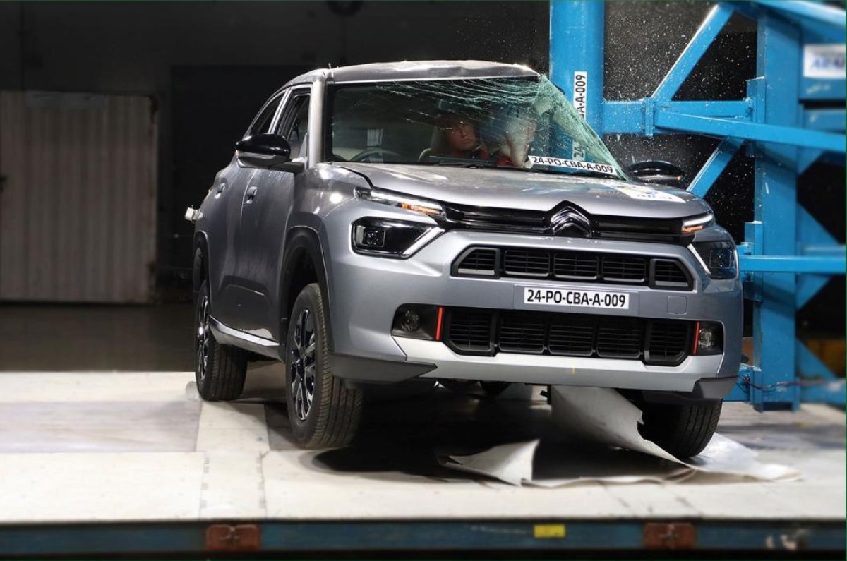 Citroen Basalt Bharat NCAP side pole crash test Citroen Basalt Bharat NCAP side pole crash test