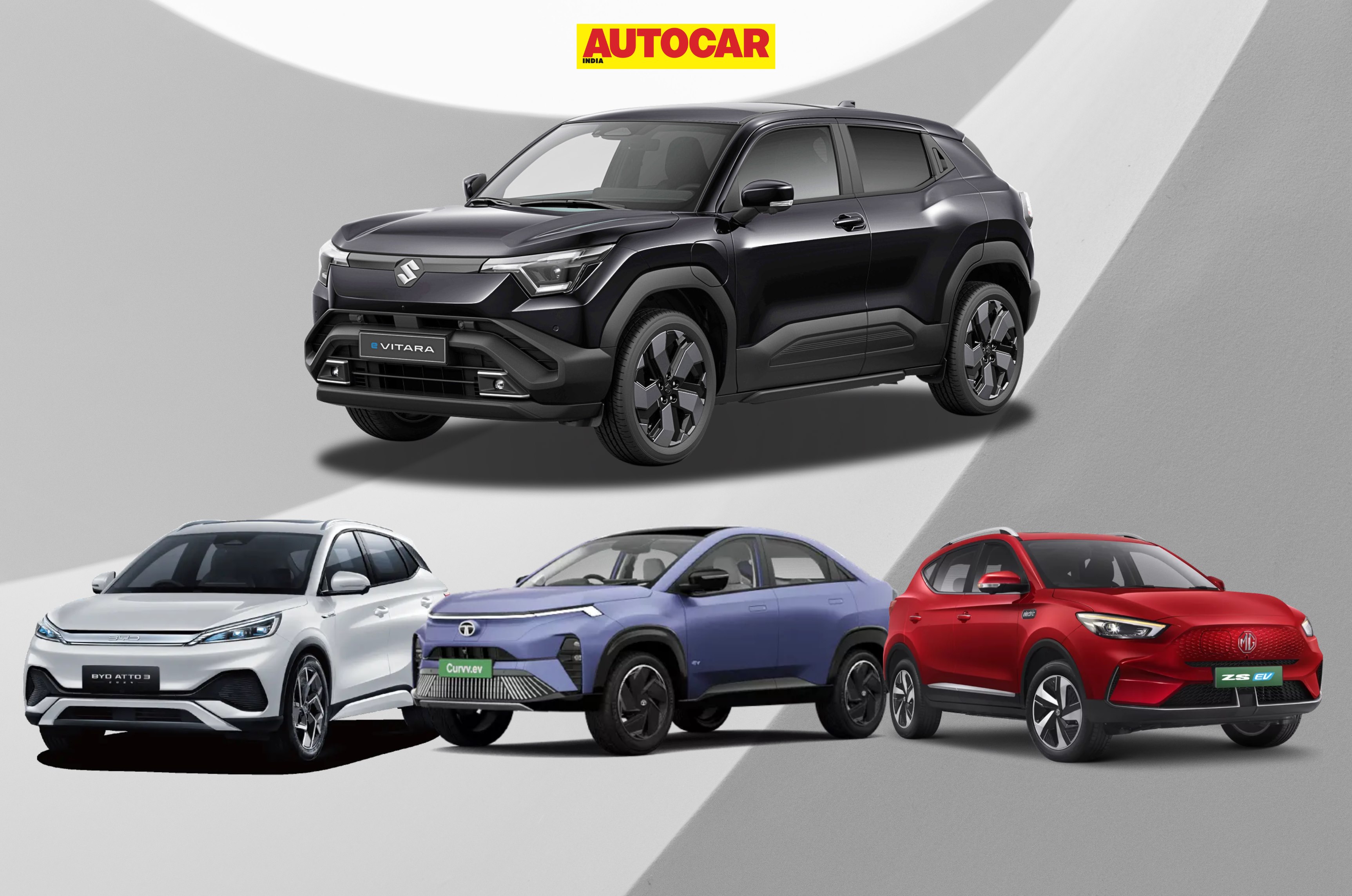 Maruti e Vitara vs Tata Curvv EV, MG ZS EV, BYD Atto 3, battery, vary, measurement in contrast