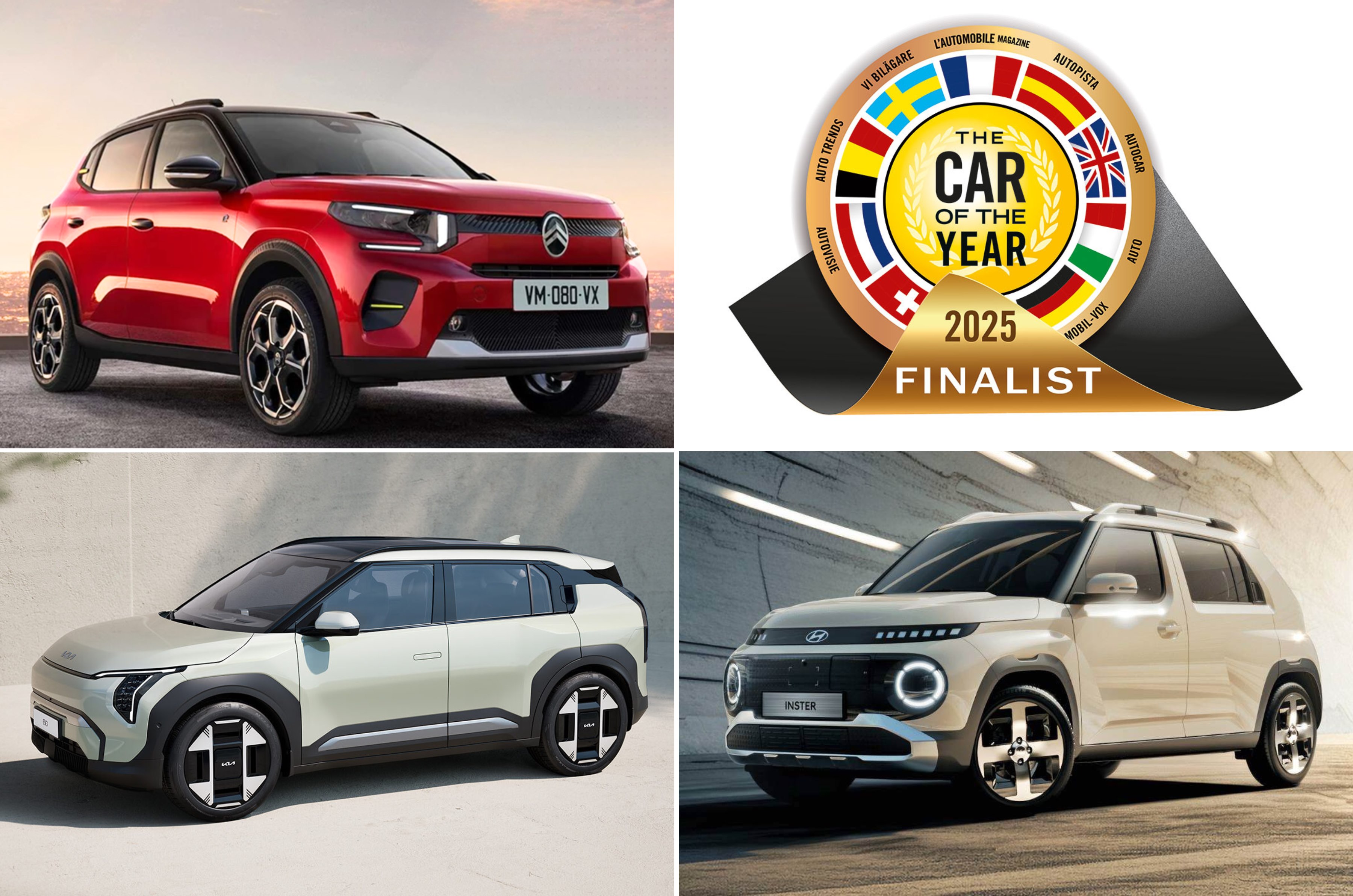 Hyundai Inster, Kia EV3, Citroen eC3, 2025 European Automotive of the 12 months finalists