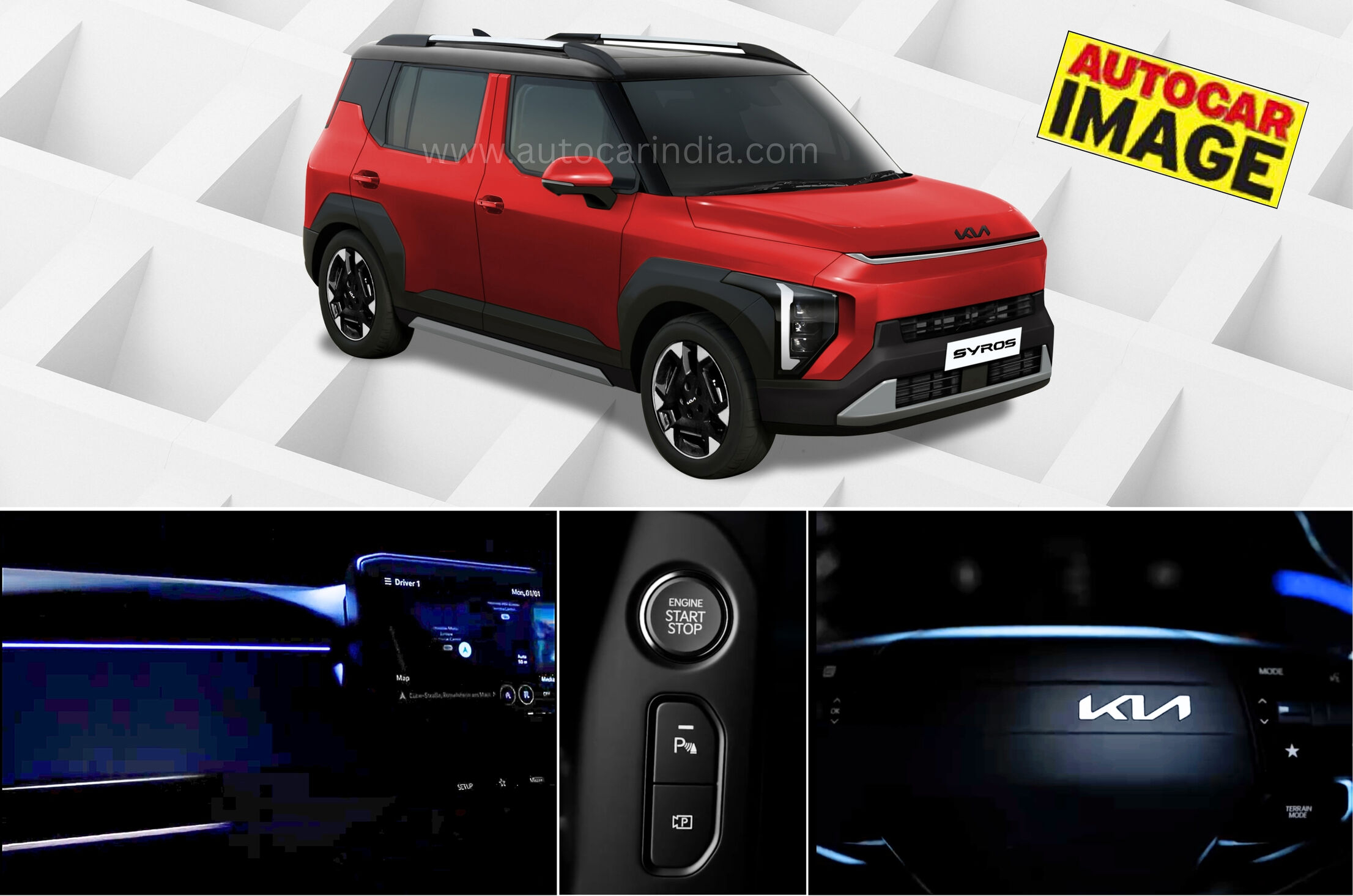 Kia Syros interior, terrain modes, sunroof, infotainment, new Kia