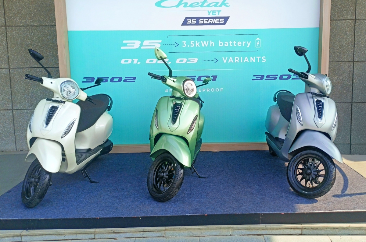Bajaj Chetak 3501, 3502, 3503 real life static Bajaj Chetak price, TVS iQube electric scooter December 2024 sales