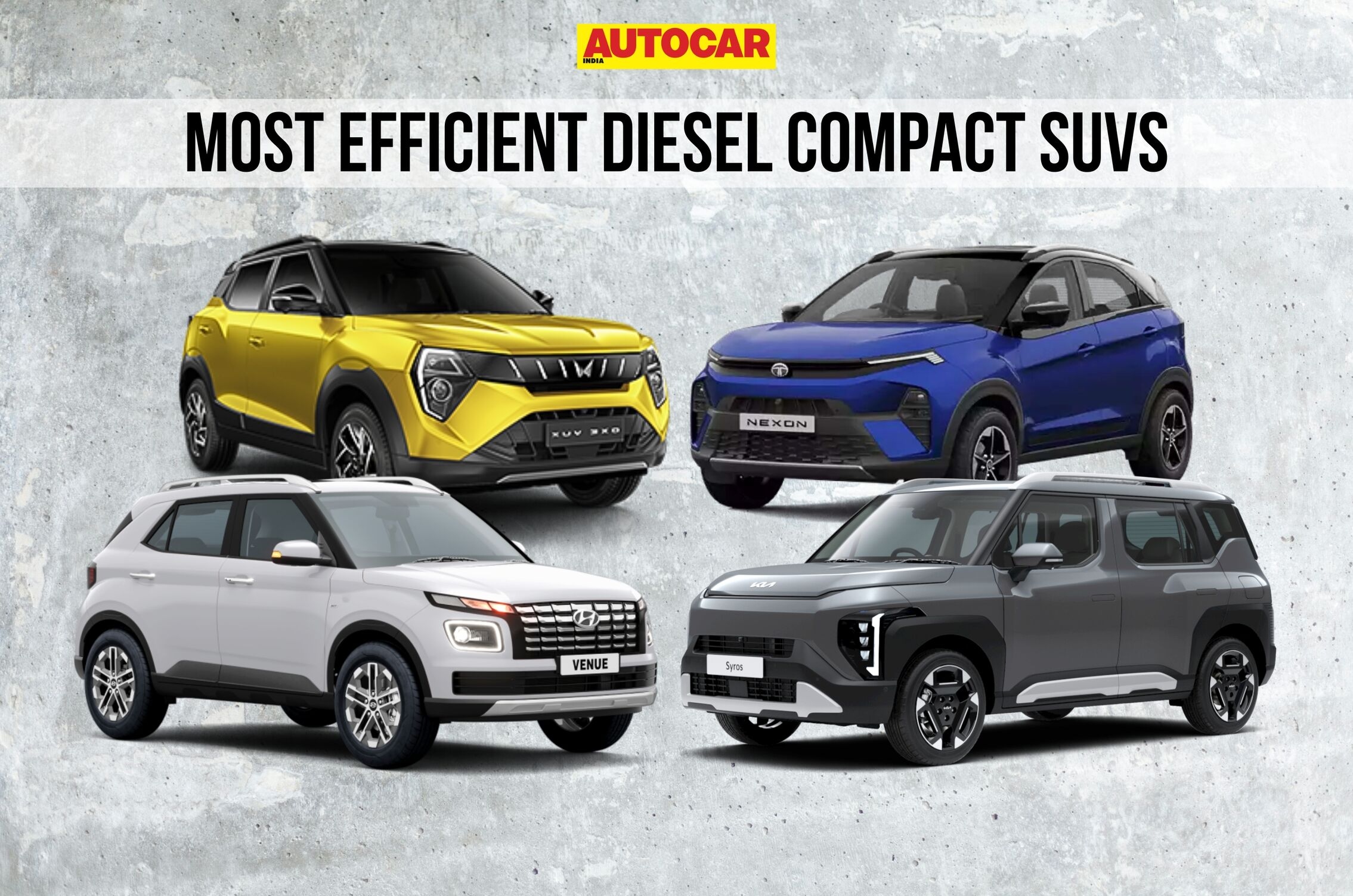 Most efficient diesel compact SUVs Kia Syros and Tata Nexon and Hyundai Venue