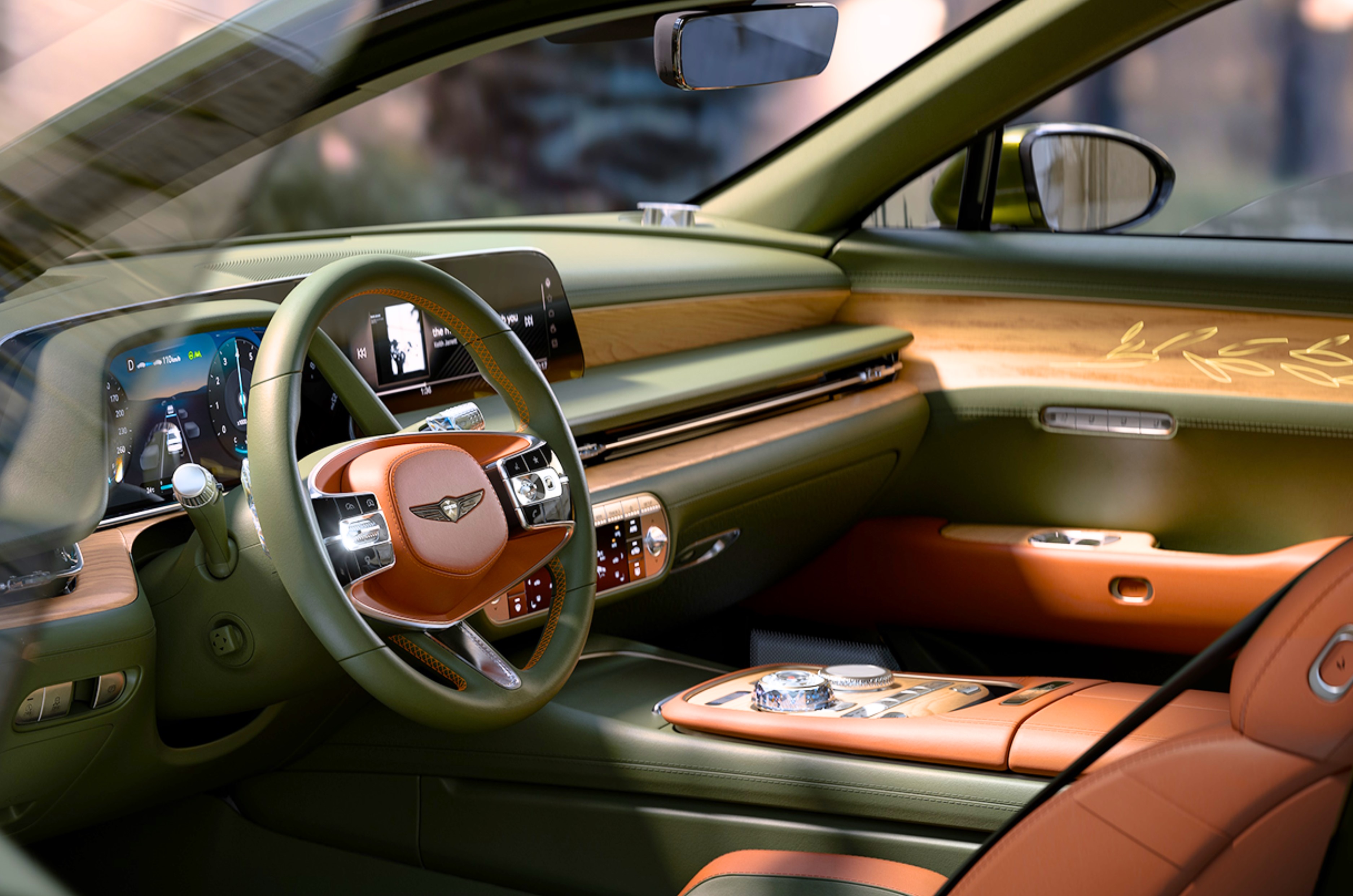 Genesis X Gran coupe interior in green leather