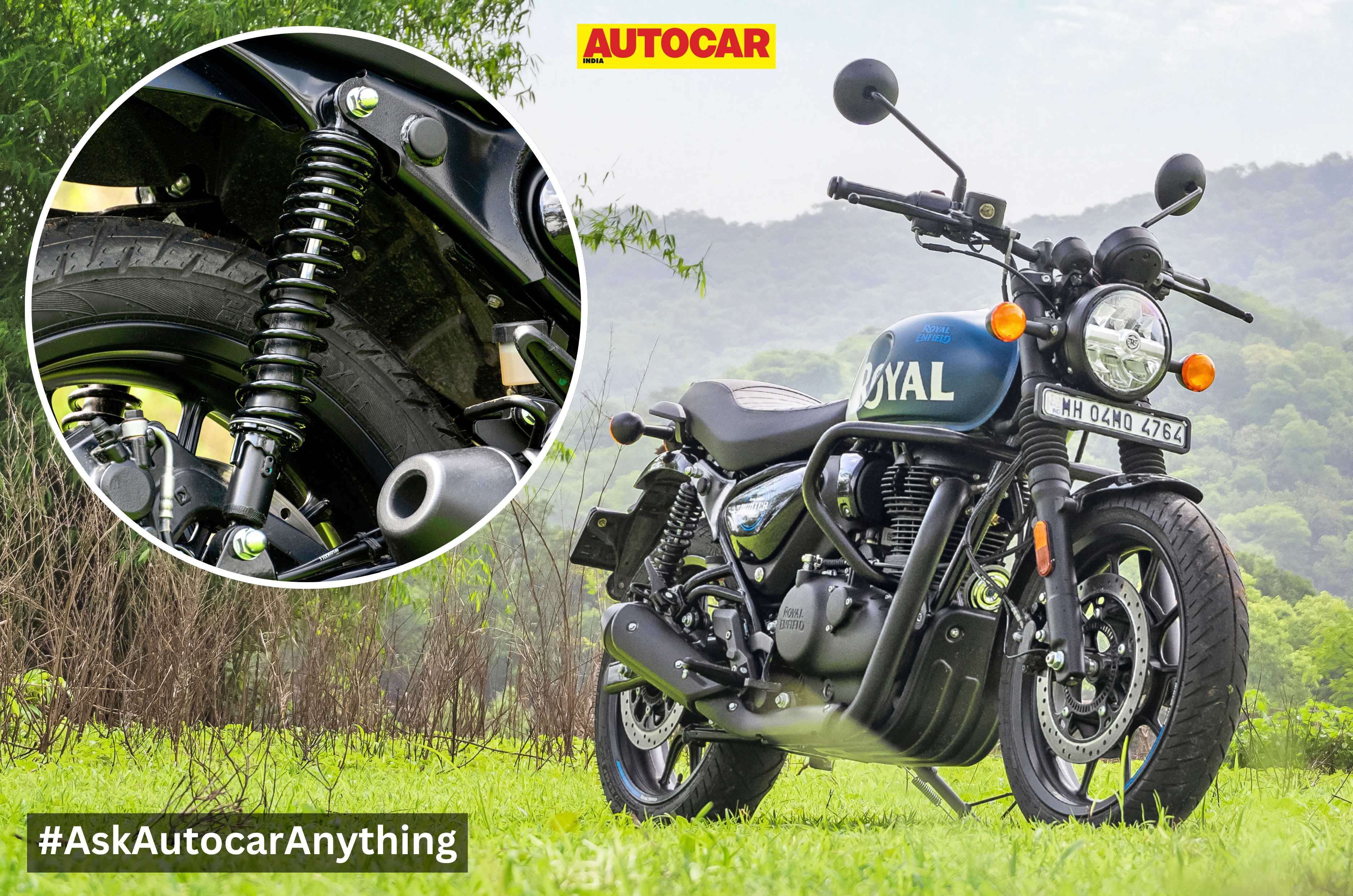 Royal Enfield Hunter 350 front left static image with suspension