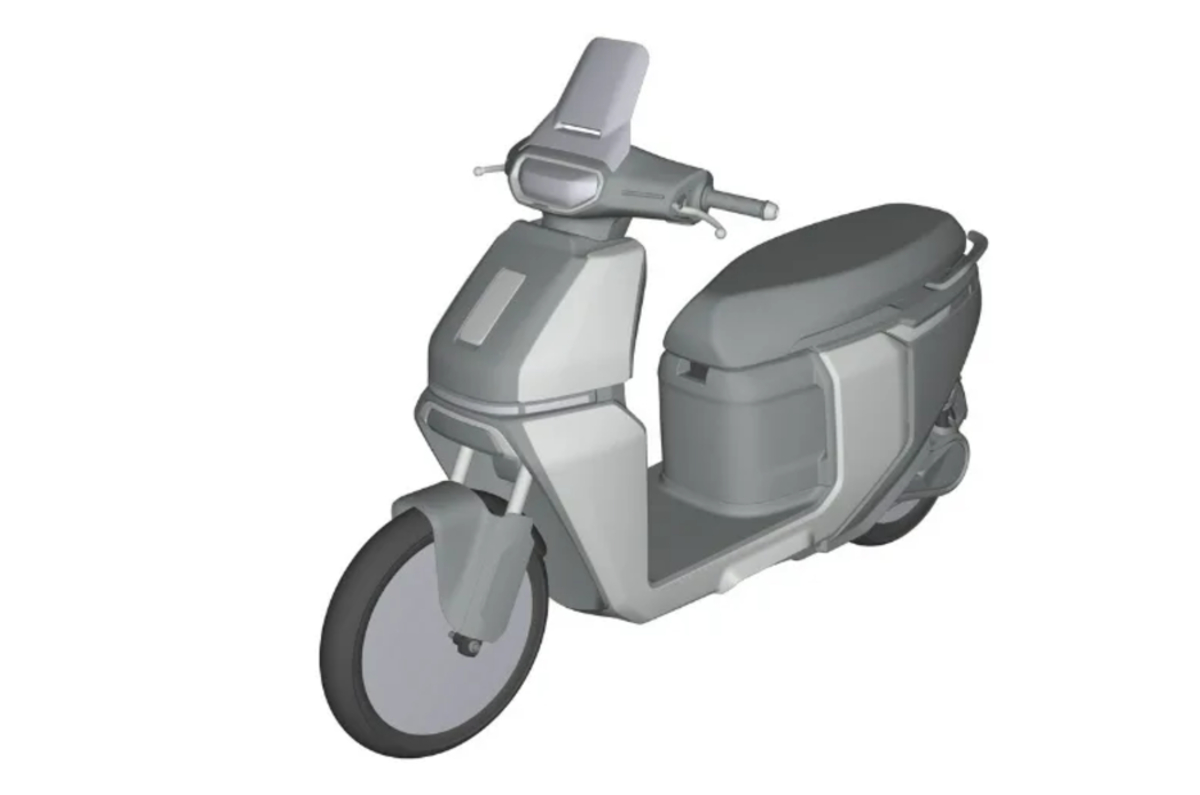TVS new electric scooter design patent front left side in studio