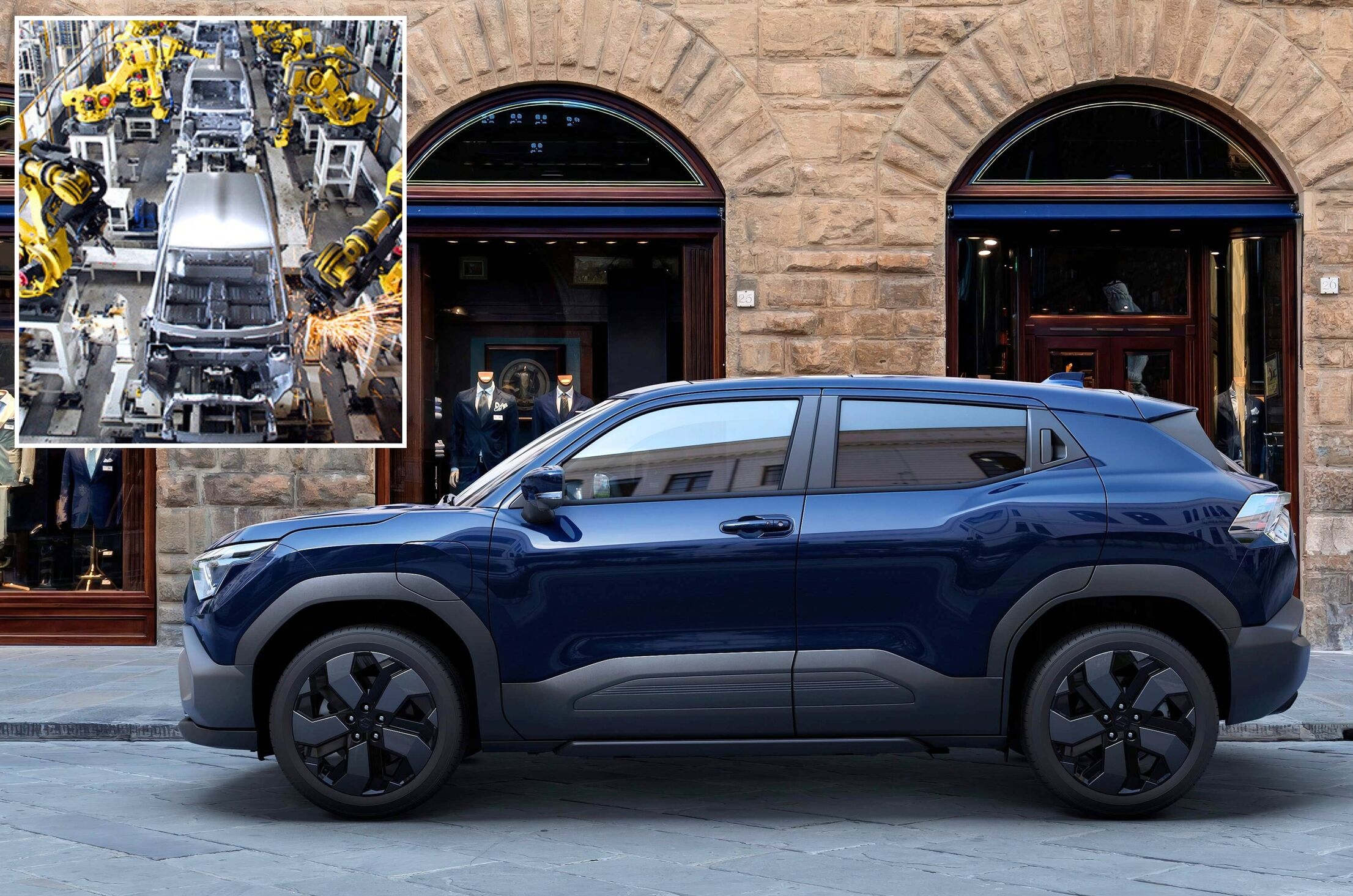 Maruti e Vitara with Suzuki Gujarat plant inset Maruti e Vitara with Suzuki Gujarat plant inset