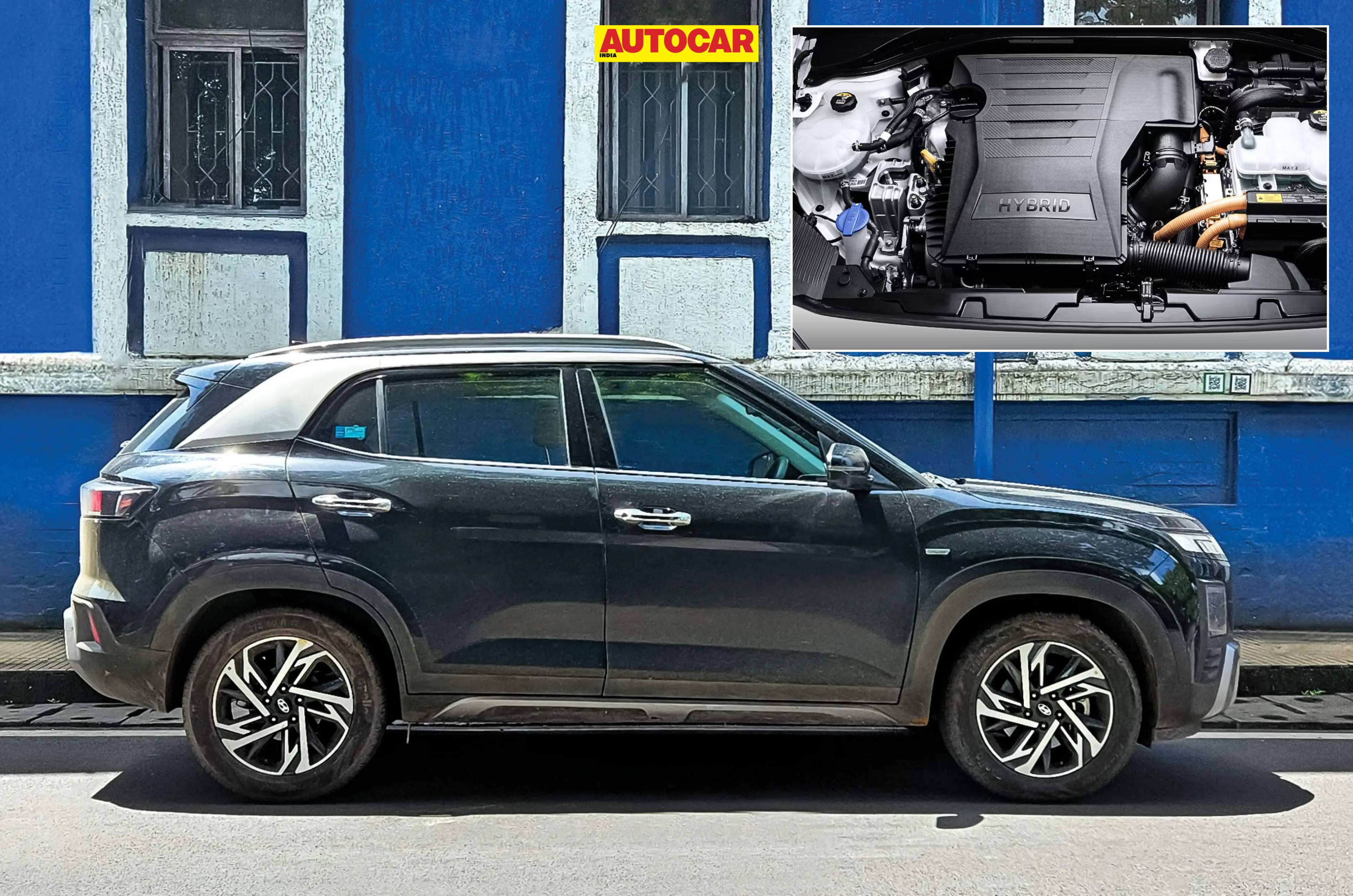 Hyundai Creta side profile with Ioniq hybrid engine inset