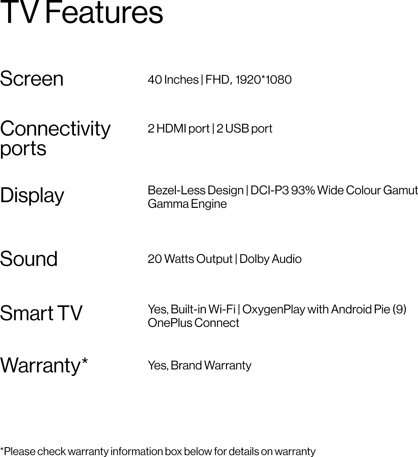 OnePlus  Y1 (40 inch) Full HDLED (40FA1A00/40FA1A00_V1)