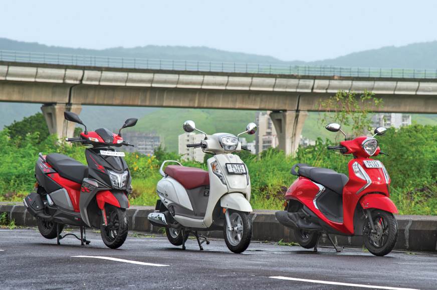 125cc Scooter Comparison Yamaha Fascino Vs Suzuki Access Vs Tvs Ntorq Autocar India Check out fascino images mileage specifications features variants colours at autoportal.com. yamaha fascino vs suzuki access vs tvs