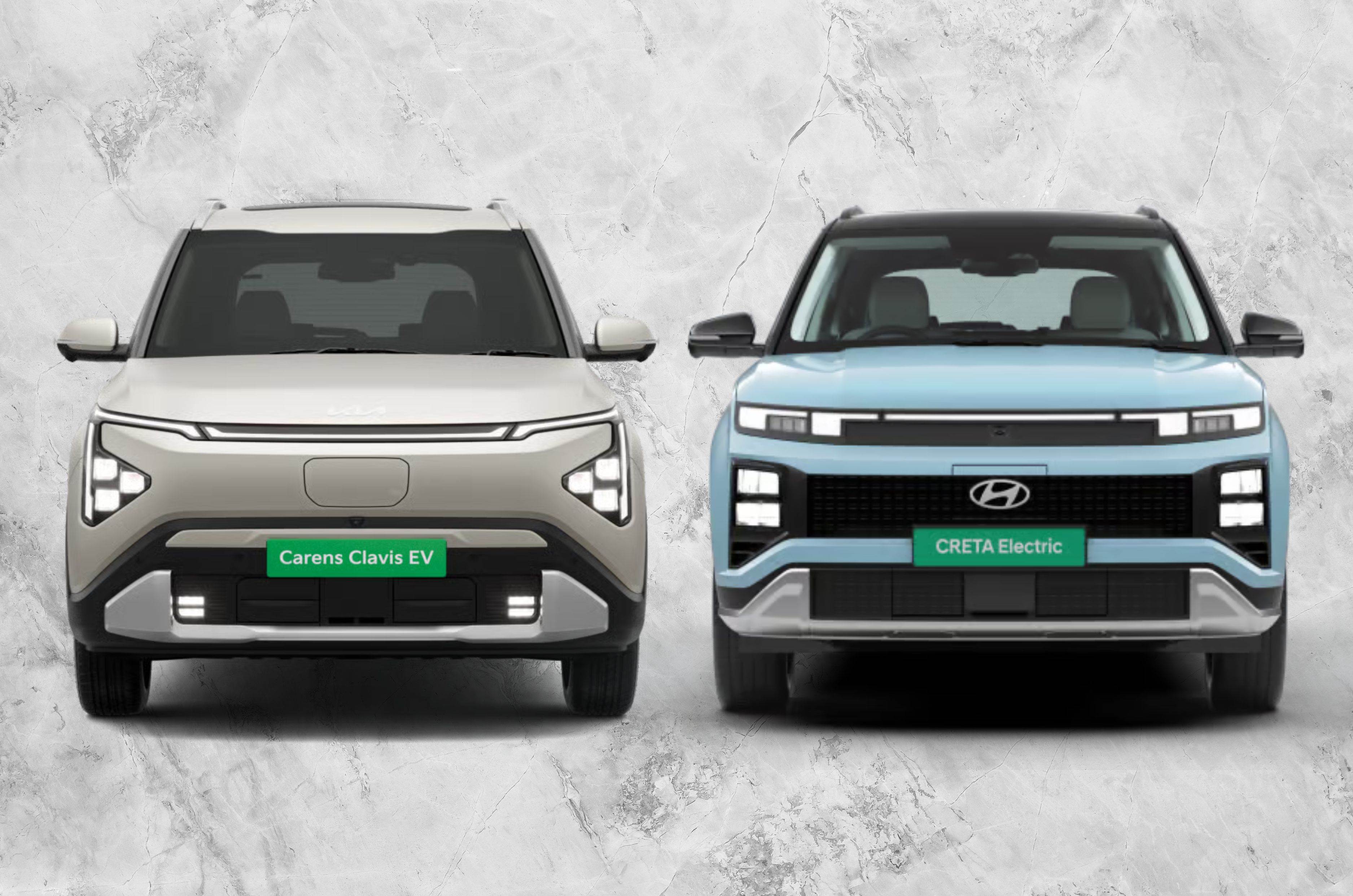 Kia Carens Clavis EV and Hyundai Creta Electric front shots