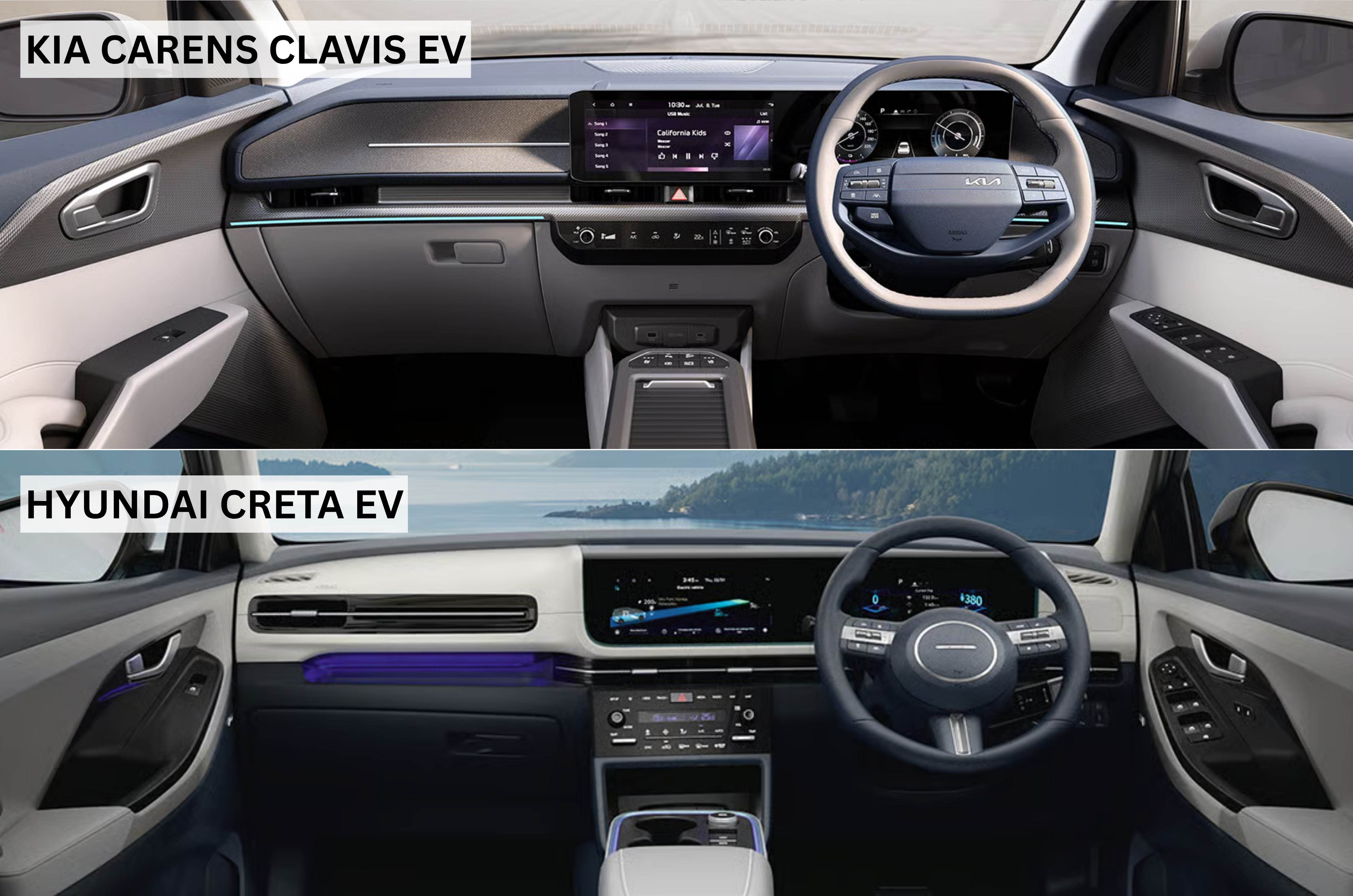 Kia Carens Clavis EV and Hyundai Creta Electric interior shots