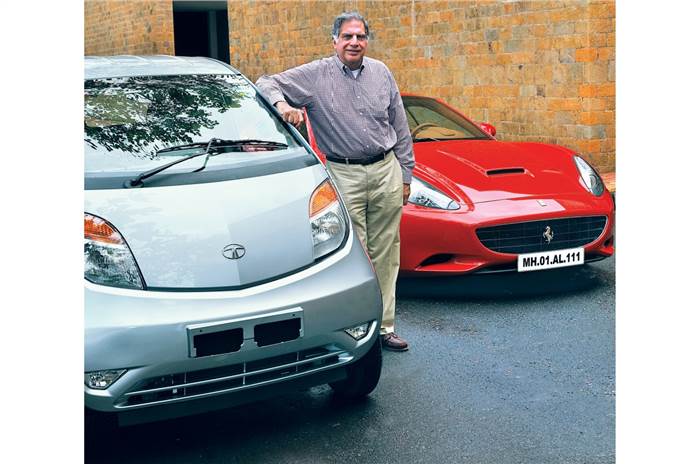 Ratan Tata with his Ferrari and the Tata Nano