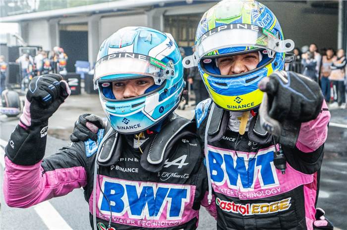 Alpine drivers Esteban Ocon and Pierre Gasly at F1 Brazil GP