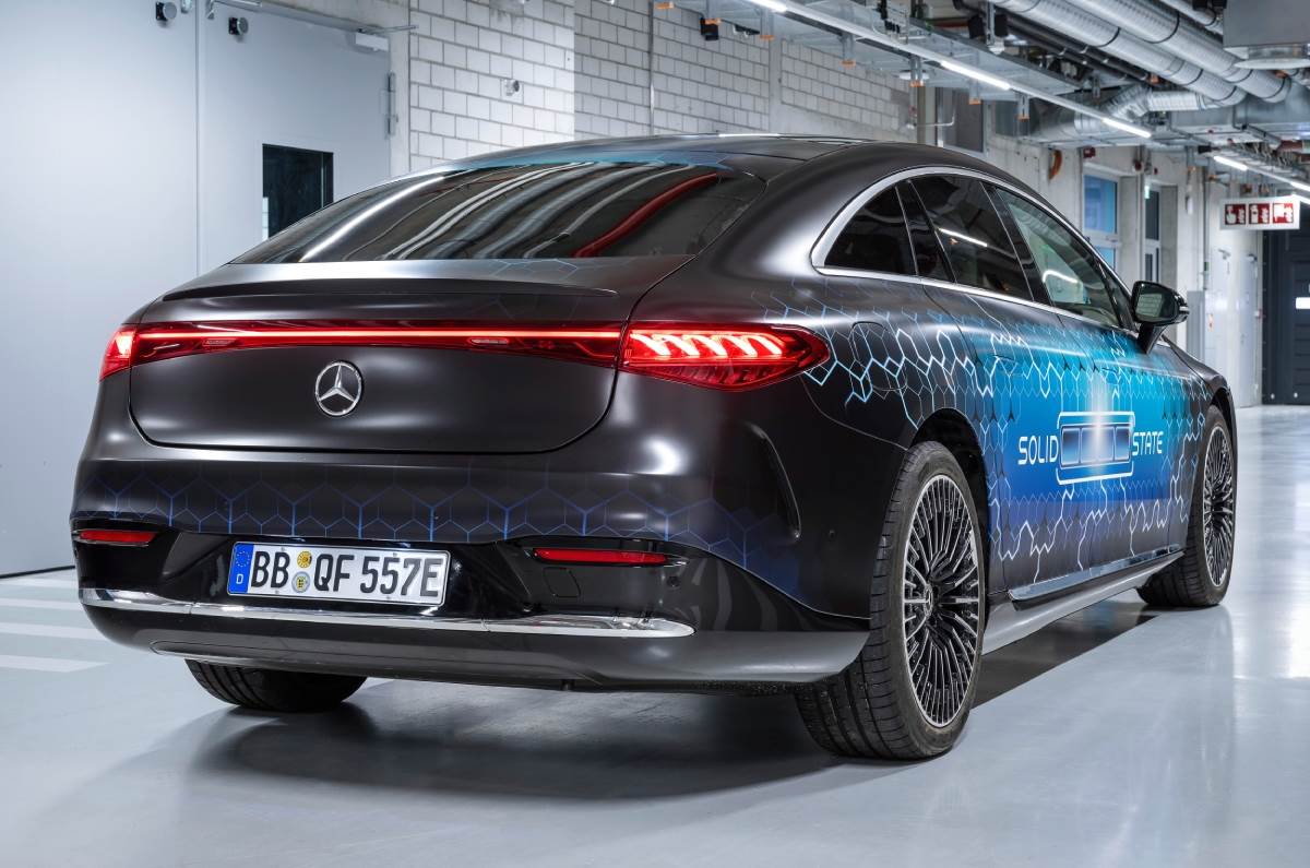 Mercedes EQS sedan with solid state battery rear