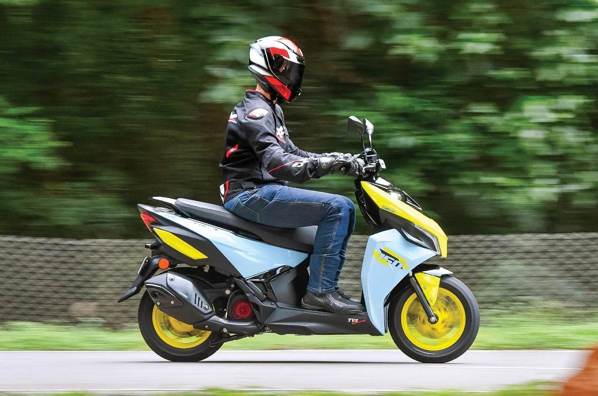 TVS Ntorq 150 right side profile riding shot