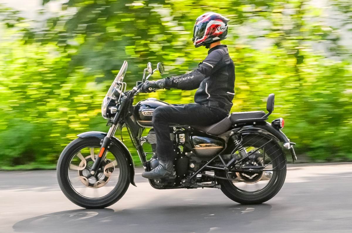 Royal Enfield Meteor 350 left side profile riding shot