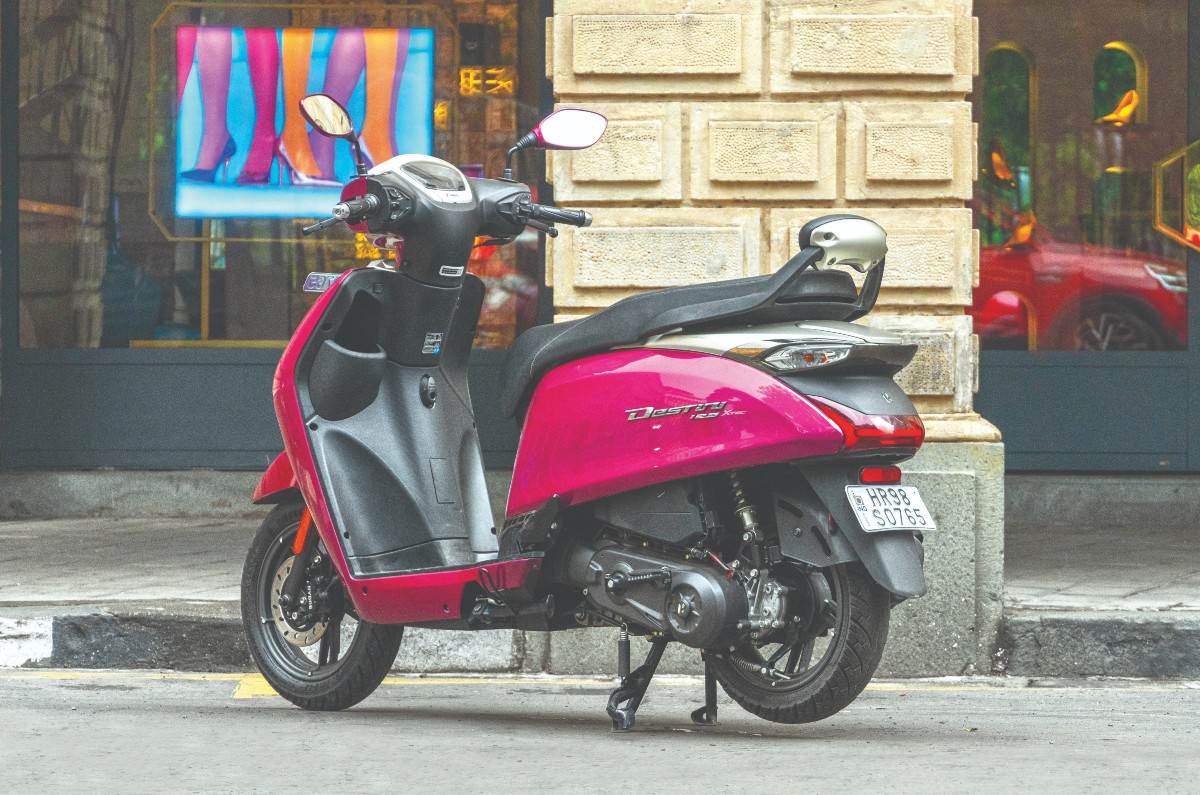 Hero Destini 125 left rear static image in city