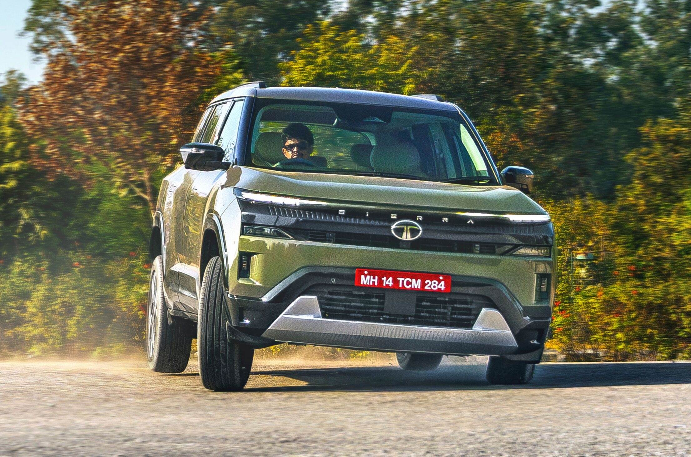 Tata Sierra cornering front driving on road