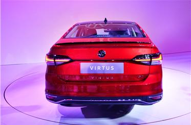 Rear bumper on the 2022 VW Virtus gets a dash of chrome.