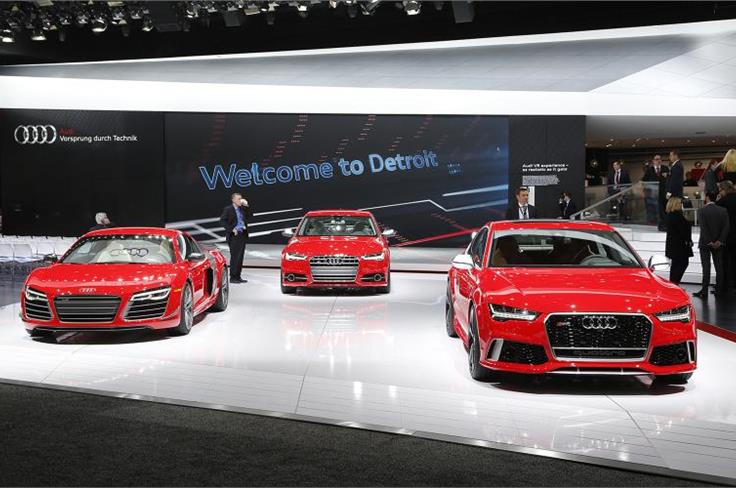 Audi line-up at Detroit Motor Show. 