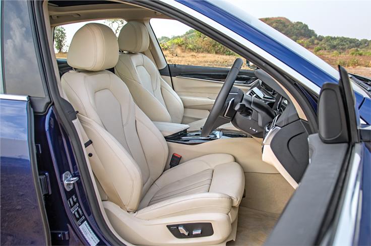 Front seats look rich and are multi-way adjustable but lumbar control is missed.