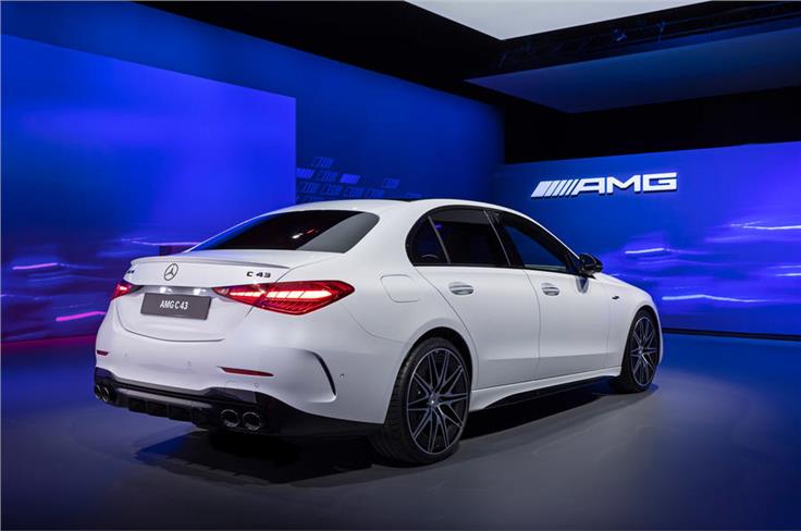 Sharper styling at the rear with quad exhaust pipes and a diffuser for the 2022 Mercedes-Benz C43 AMG.