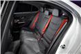 Red seatbelts at the rear for passengers on the 2022 Mercedes-Benz C43 AMG.