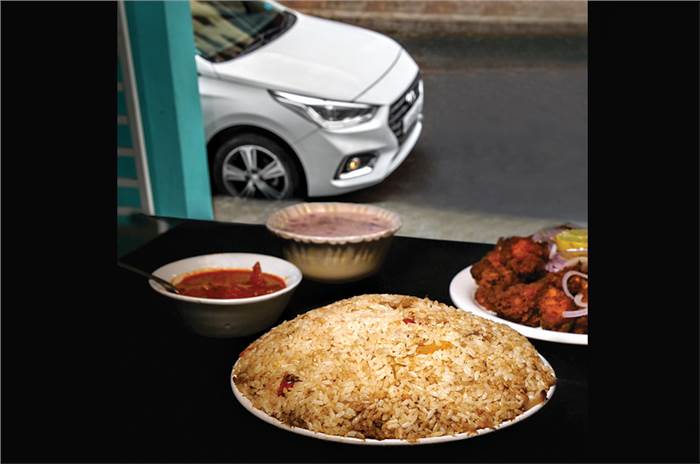 Search for biryani in a Hyundai Verna