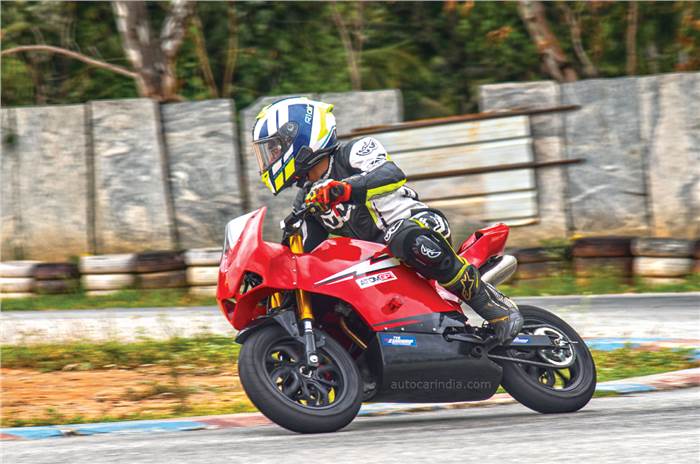 Riding the Atom GP1 minibike on track