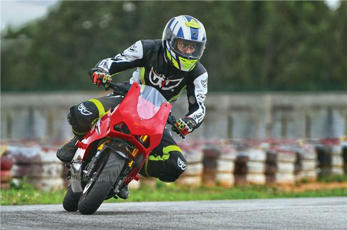 Riding the Atom GP1 minibike on track