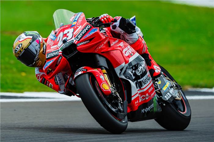 MotoGP British GP 2024, Enea Bastianini, Ducati GP24, track shot.