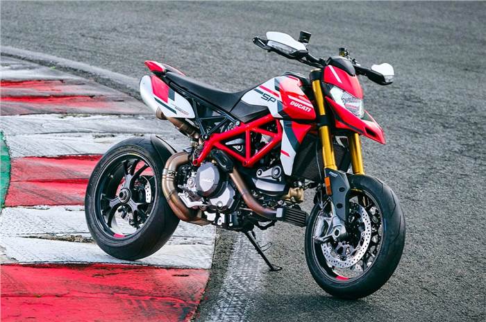 Ducati Hypermotard 950 SP, front static image on track.