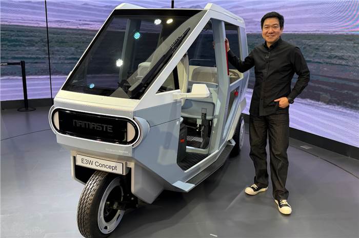 SangYup Lee with the Hyundai 3 wheeler concept designed with TVS